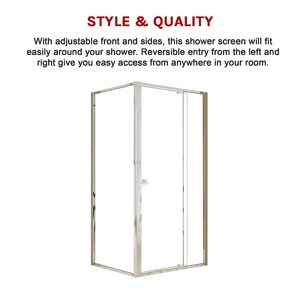 Semi-Frameless Adjustable Shower Screen 195cm Toughened Glass