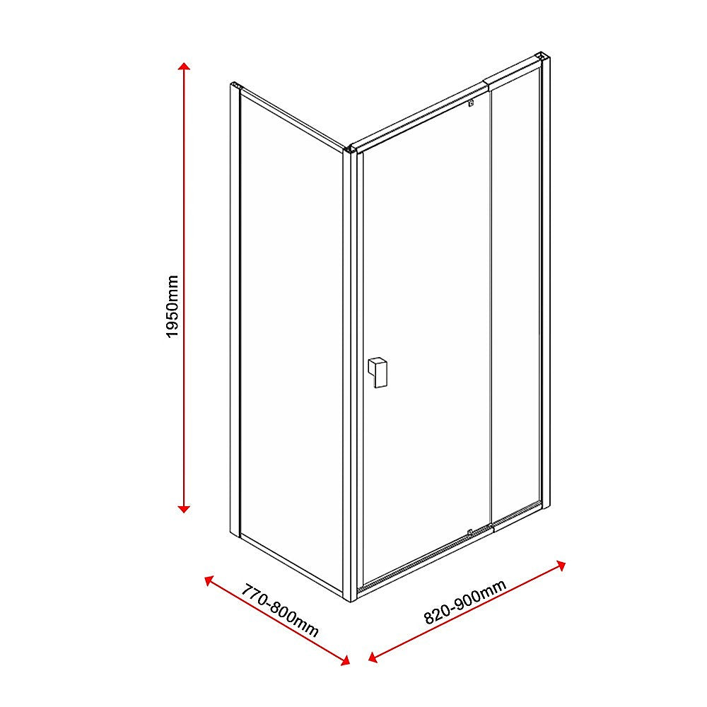 Semi-Frameless Adjustable Shower Screen 195cm Toughened Glass