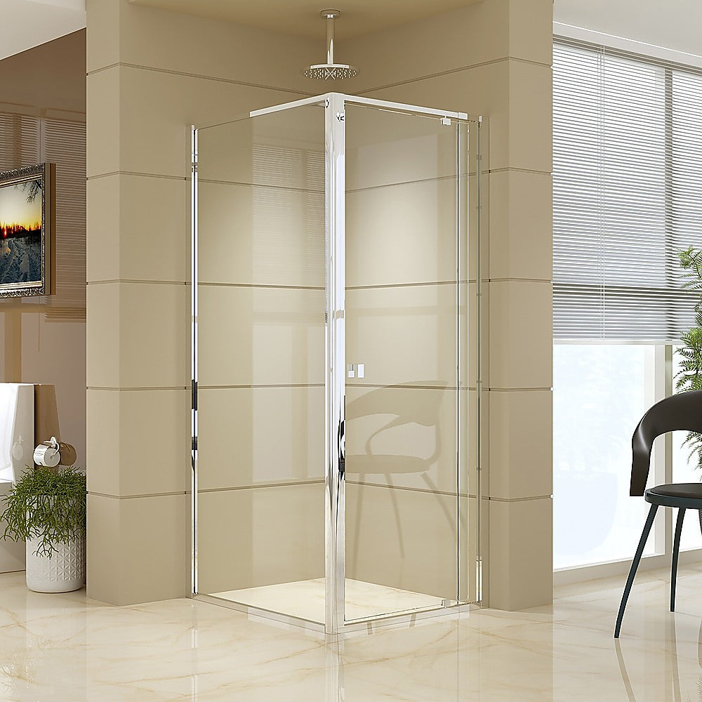 Adjustable Semi-Frameless Shower Screen Set - Chrome, 195cm Height