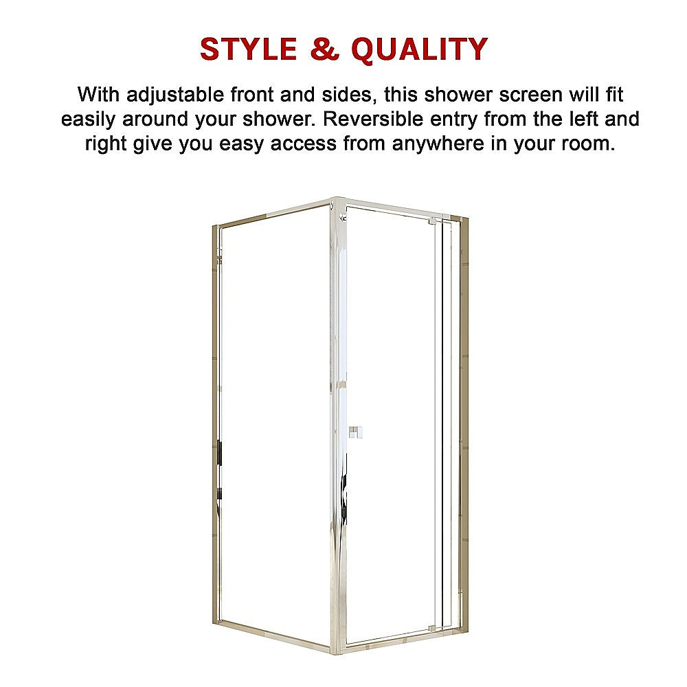 Adjustable Semi-Frameless Shower Screen Set - Chrome, 195cm Height