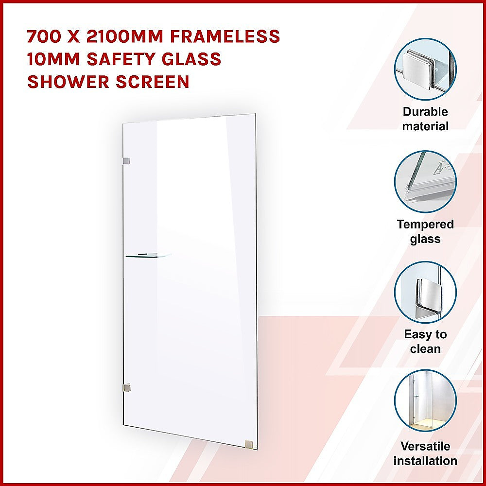 10mm Toughened Safety Glass Shower Screen 700x2100mm