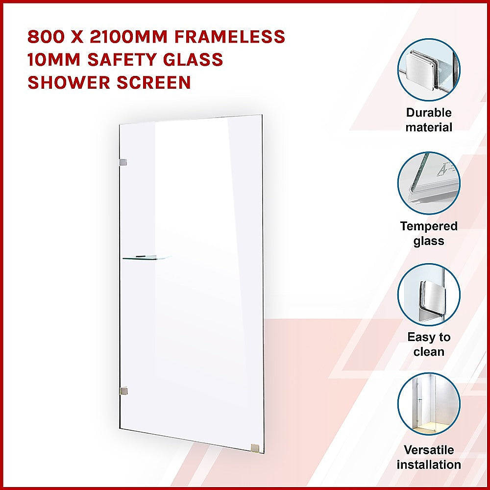 10mm Toughened Safety Glass Shower Screen 800x2100mm