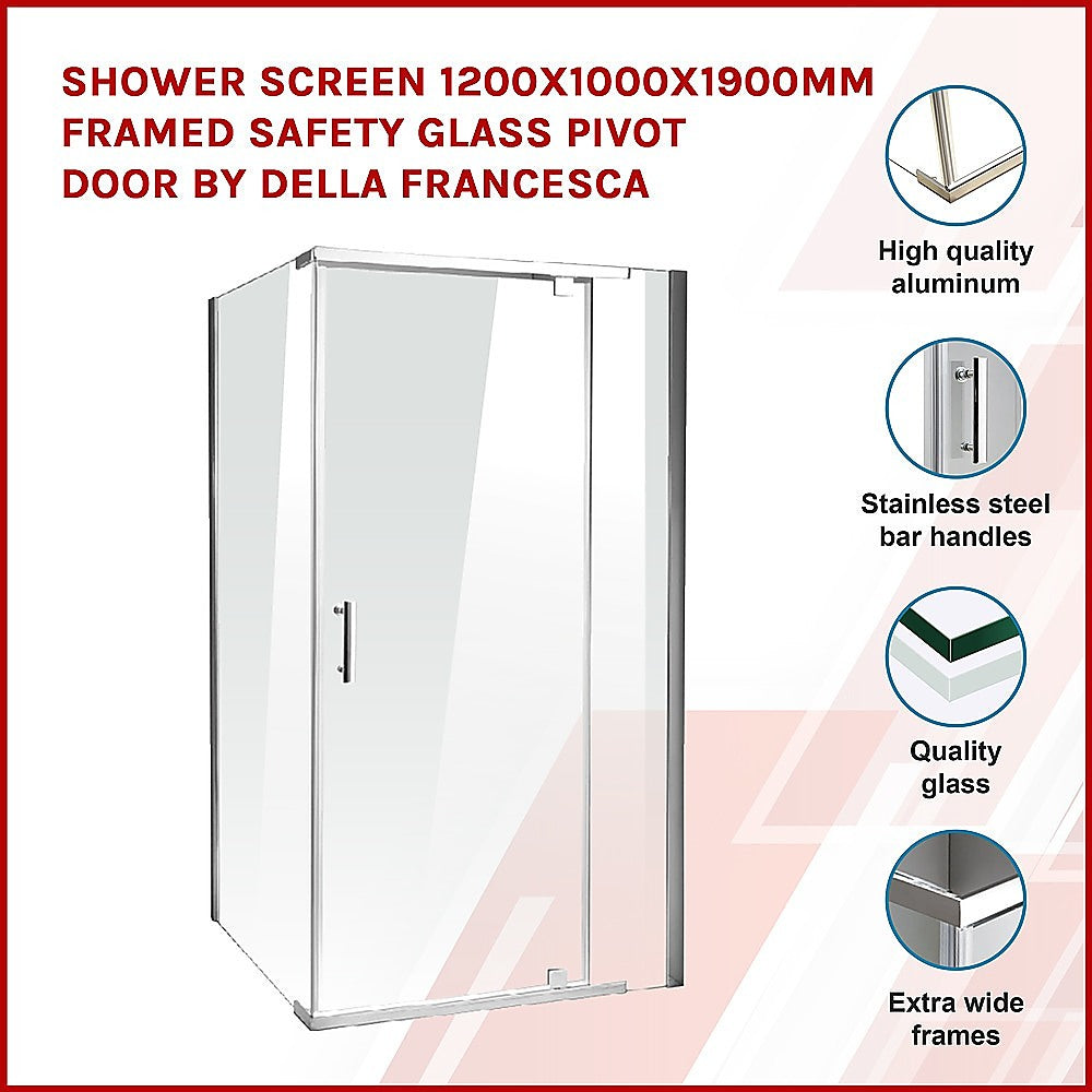 Shower Screen 1200x1000x1900mm Framed Safety Glass Pivot Door By Della Francesca
