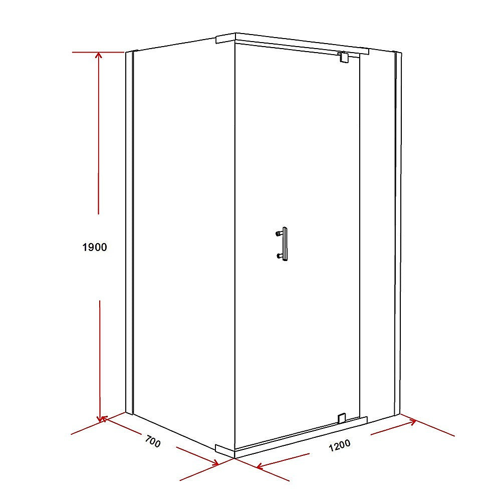 Framed Shower Screen 1200x700x1900mm, Safety Glass, Pivot Door