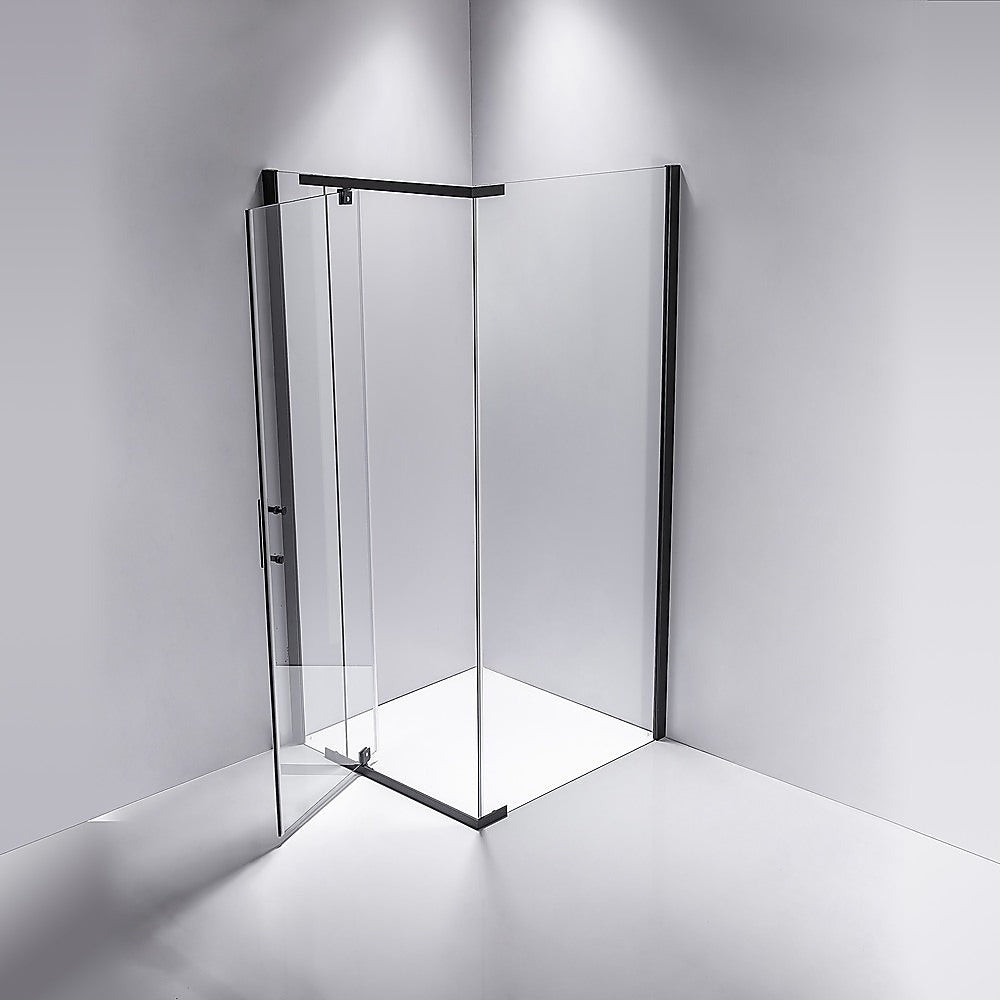 900x700x1900mm Pivot Shower Screen, Black Frame, Glass