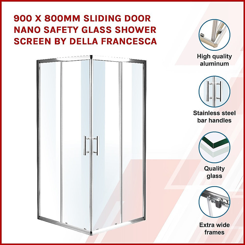 Nano Coated Sliding Door Shower Screen 900x800mm - Della Francesca