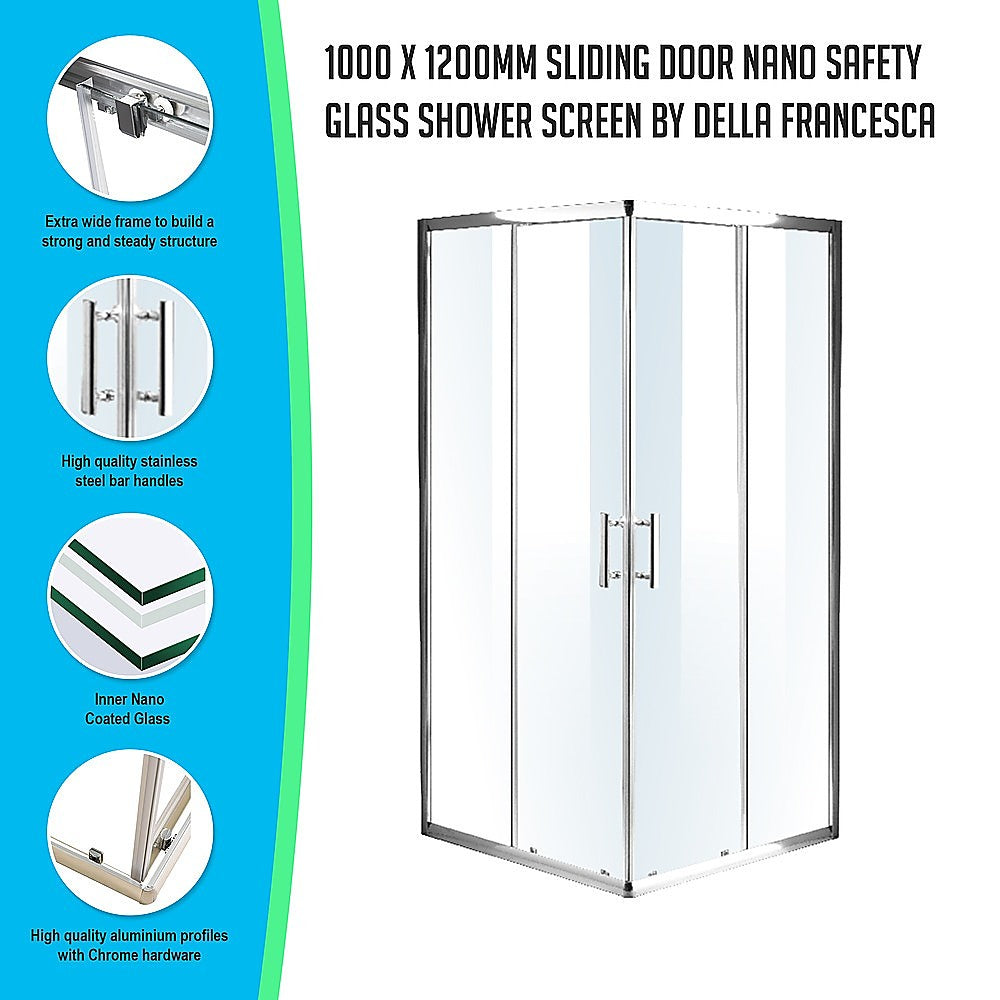 Double-Sliding Nano Safety Glass Shower Screen - 1000x1200mm