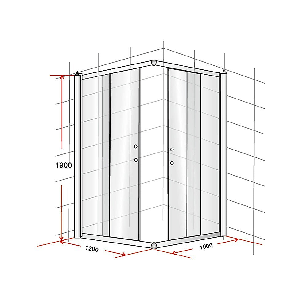 1200 x 1000mm Sliding Door Nano Safety Glass Shower Screen By Della Francesca