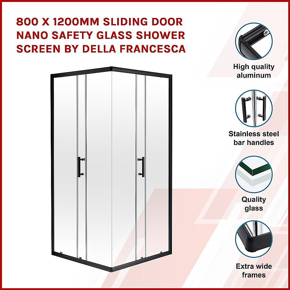 800 x 1200mm Sliding Door Nano Safety Glass Shower Screen By Della Francesca