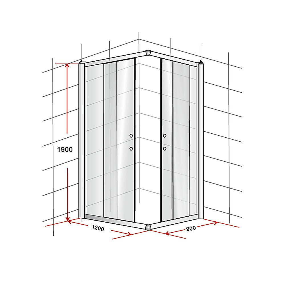 6mm Nano Safety Glass Sliding Shower Screen, 1200x900mm, Black