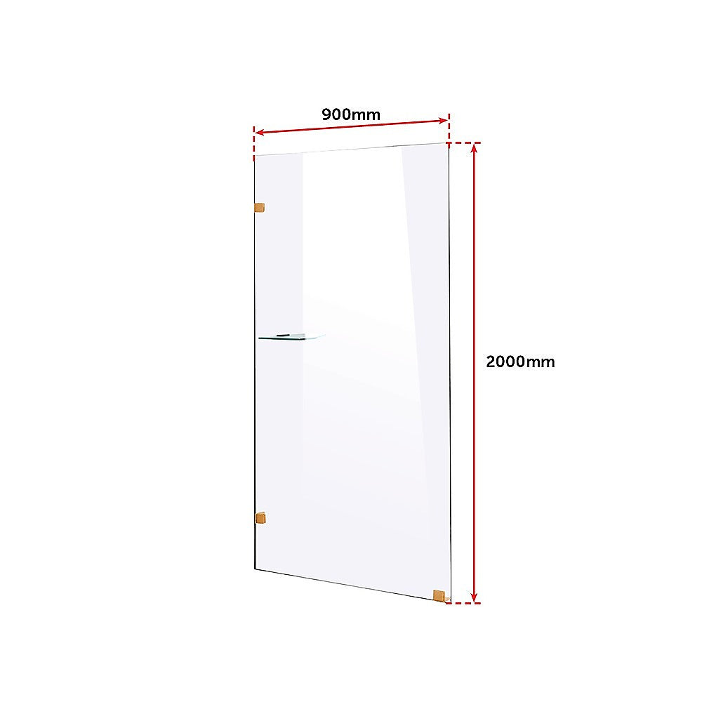 Gold Frameless 10mm Safety Glass Shower Screen 90x200cm