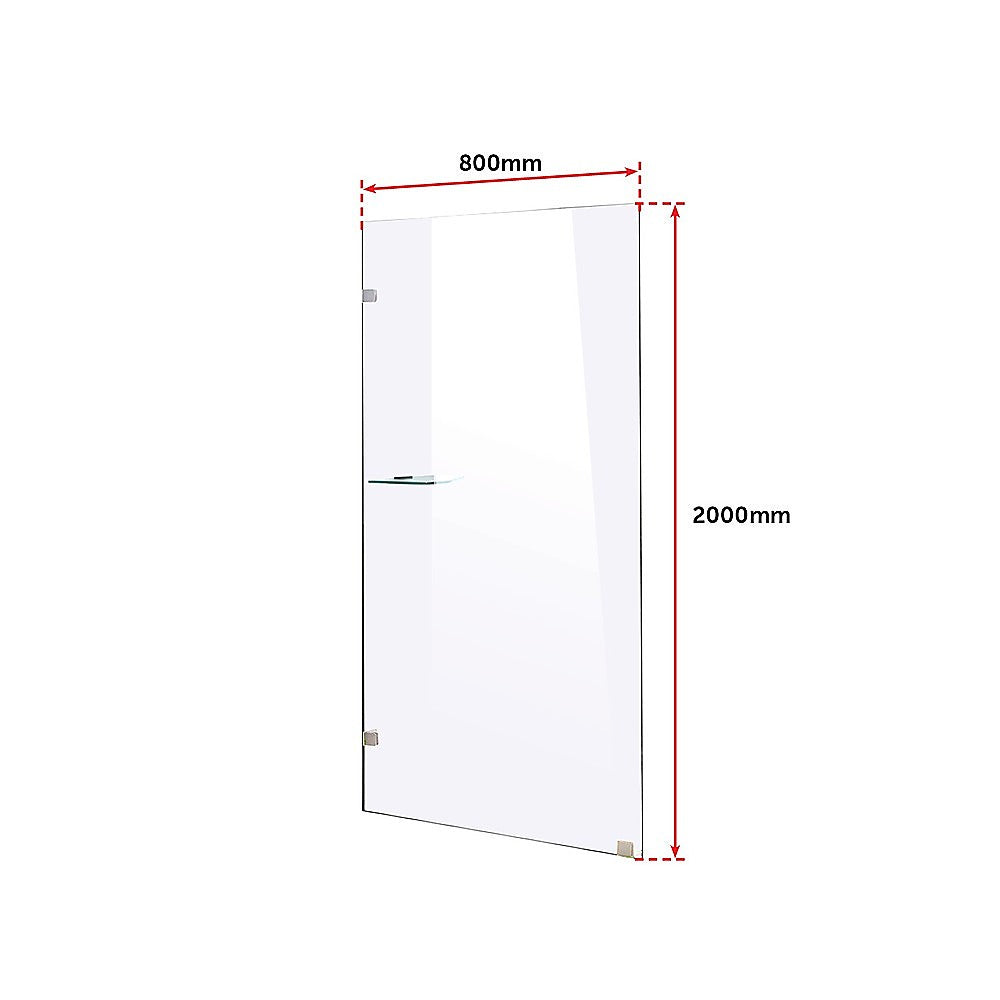 10mm Toughened Glass Frameless Shower Screen, 800x2000, Nickel