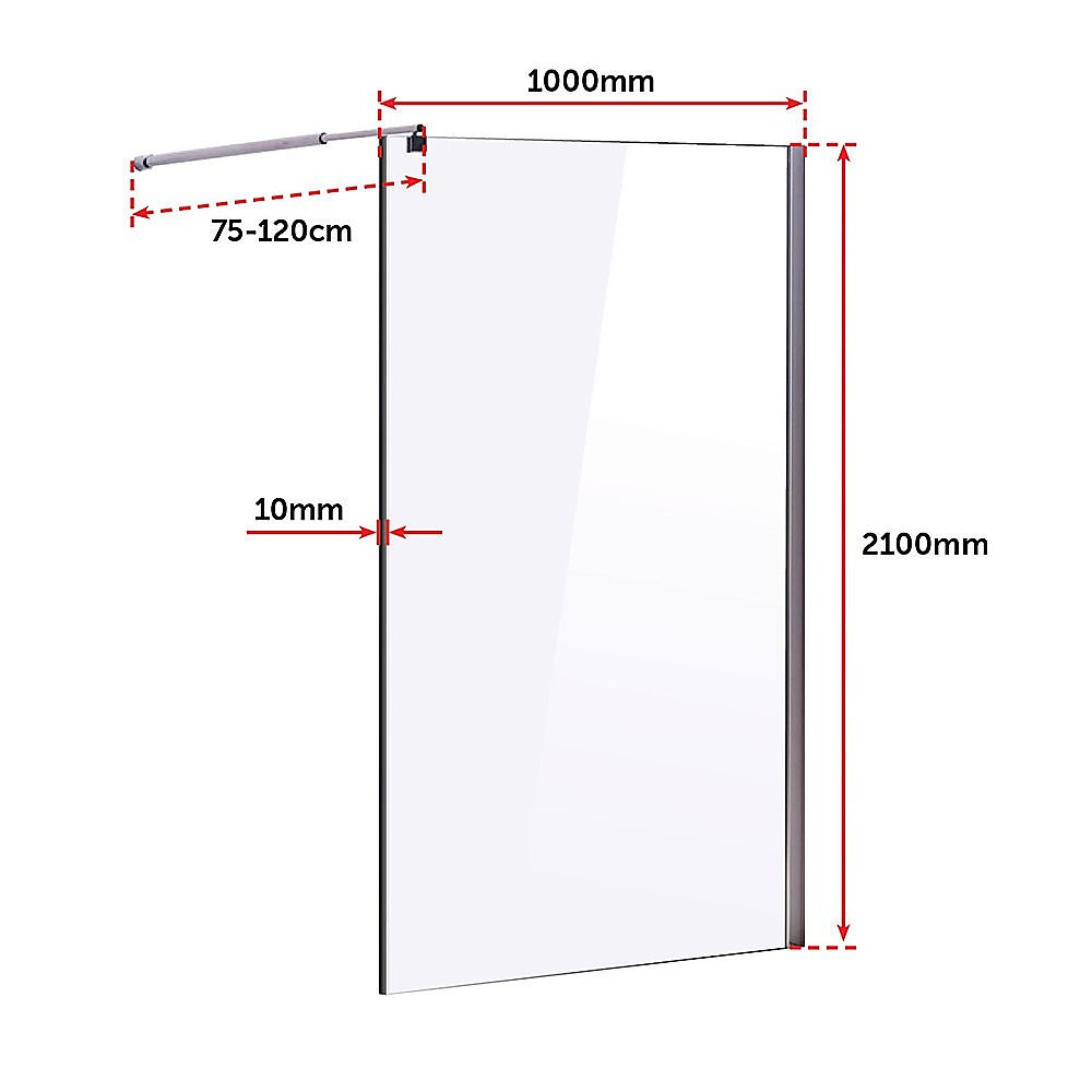 Frameless 10mm Safety Glass Shower Screen 1000x2100mm