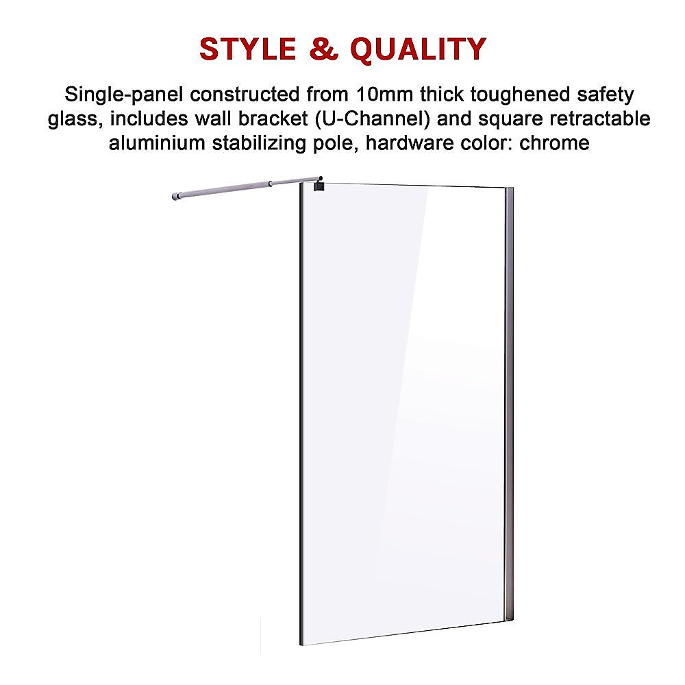 1000 x 2100mm Frameless 10mm Safety Glass Shower Screen