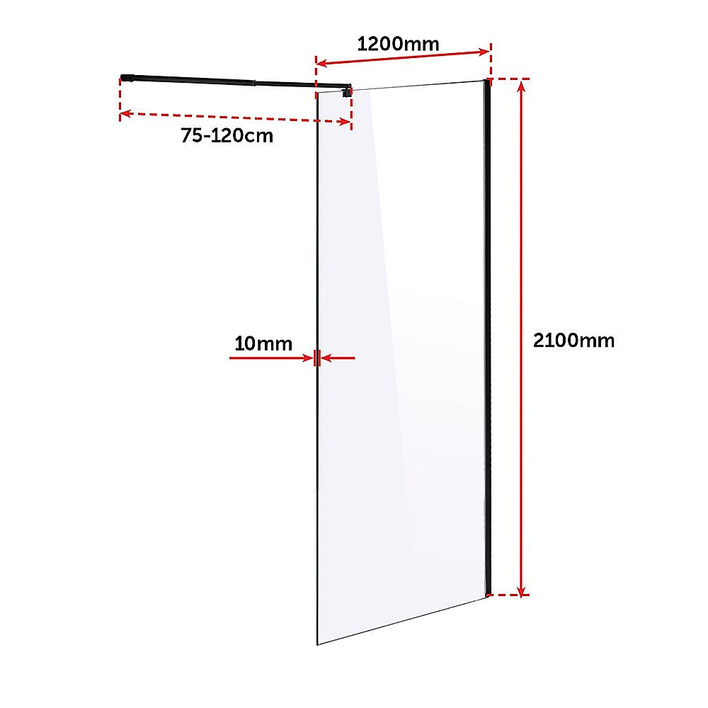 Frameless Safety Glass Shower Screen 120x210cm Black