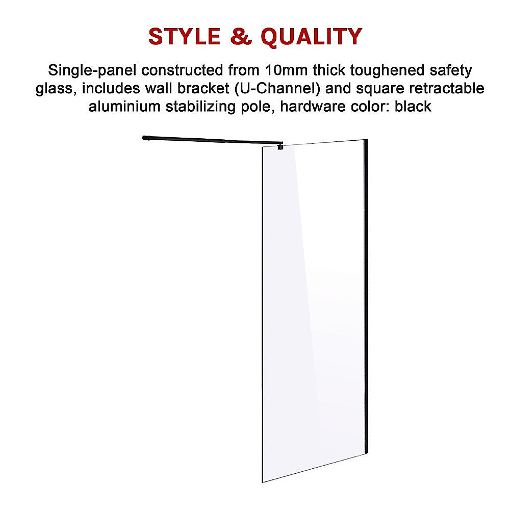 Frameless Safety Glass Shower Screen 120x210cm Black