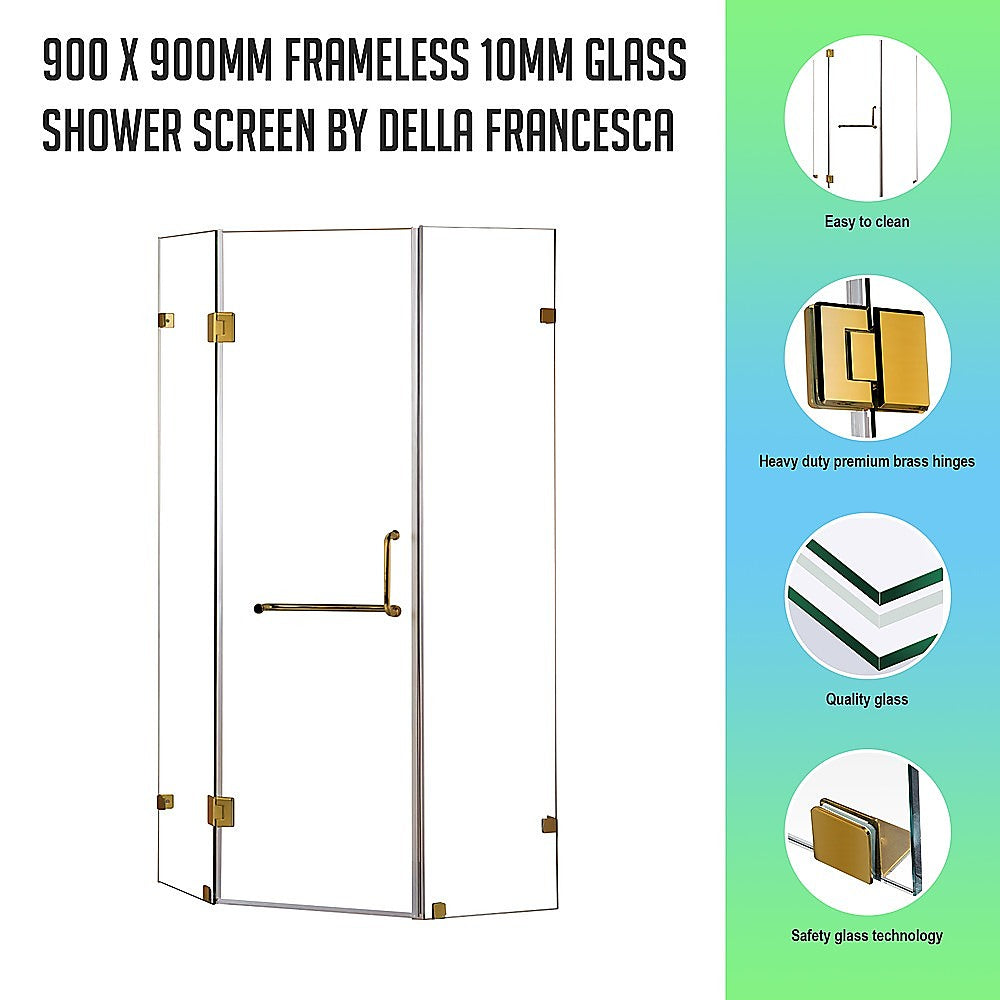 Frameless 10mm Glass Shower Screen, Brass Hinges - Della Francesca