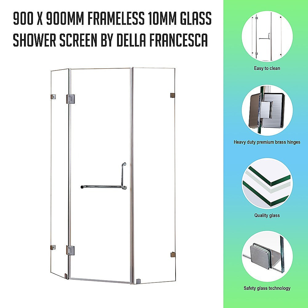 Frameless 10mm Glass Shower Screen, 900x900mm - Della Francesca