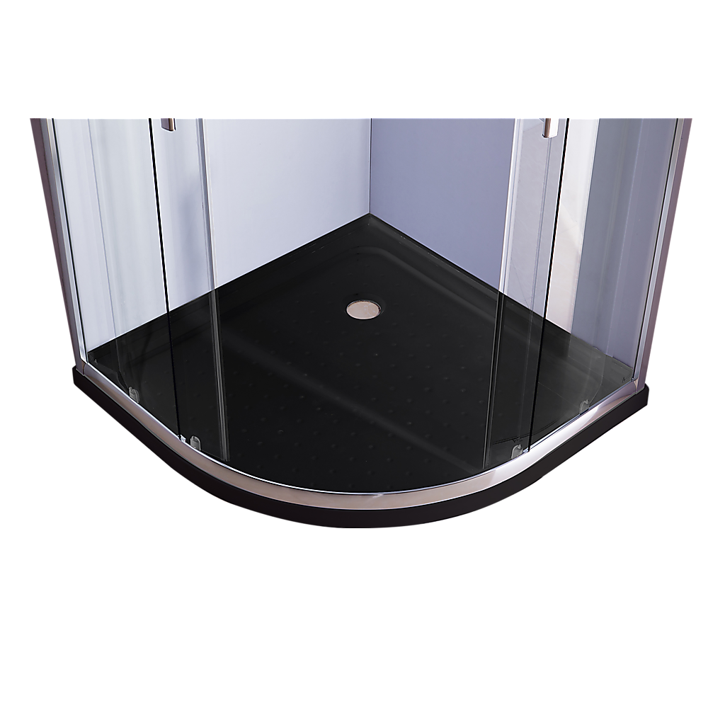 6mm Curved Sliding Shower Screen, Chrome Frame, Black Base