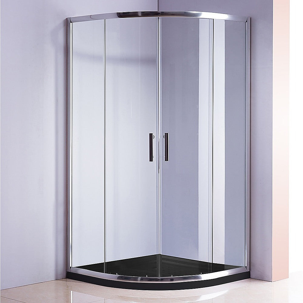 90 x 90cm Chrome Rounded Sliding 6mm Curved Shower Screen with Black Base