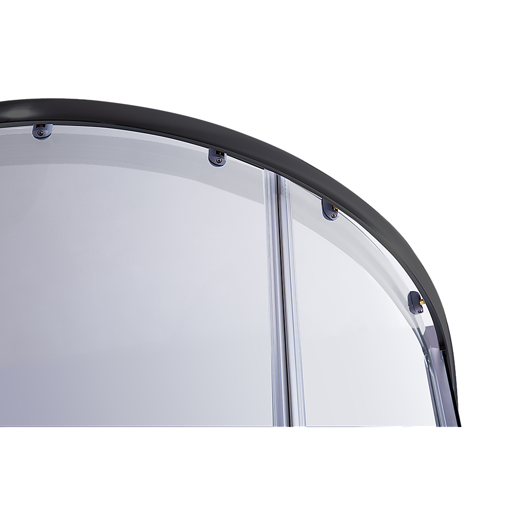 100 x 100cm Black Rounded Sliding 6mm Curved Shower Screen with White Base