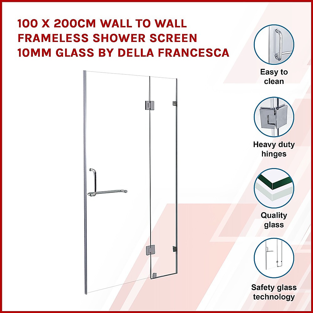 10mm Glass Frameless Shower Screen 120x200cm, Chrome