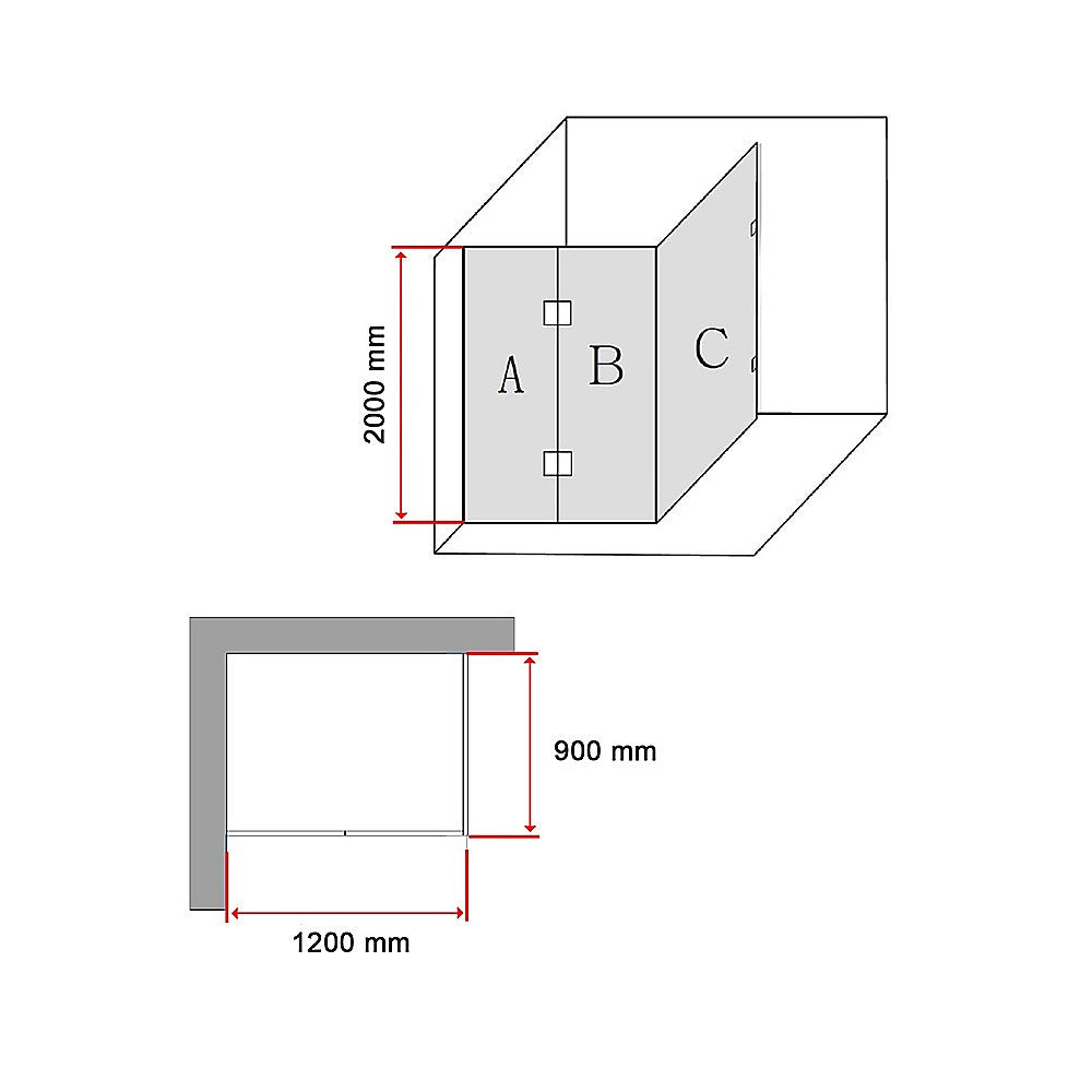 Frameless 10mm Glass Shower Screen, 900x900mm, Chrome Hardware