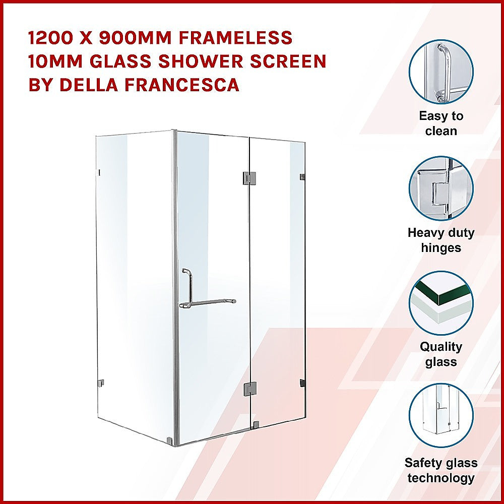 Frameless 10mm Glass Shower Screen, 900x900mm, Chrome Hardware