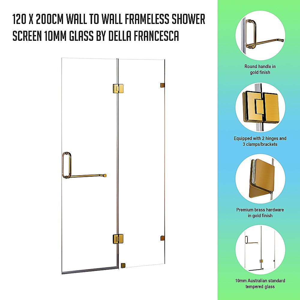 Frameless Shower Screen 10mm Glass, Gold Hardware – Della Francesca