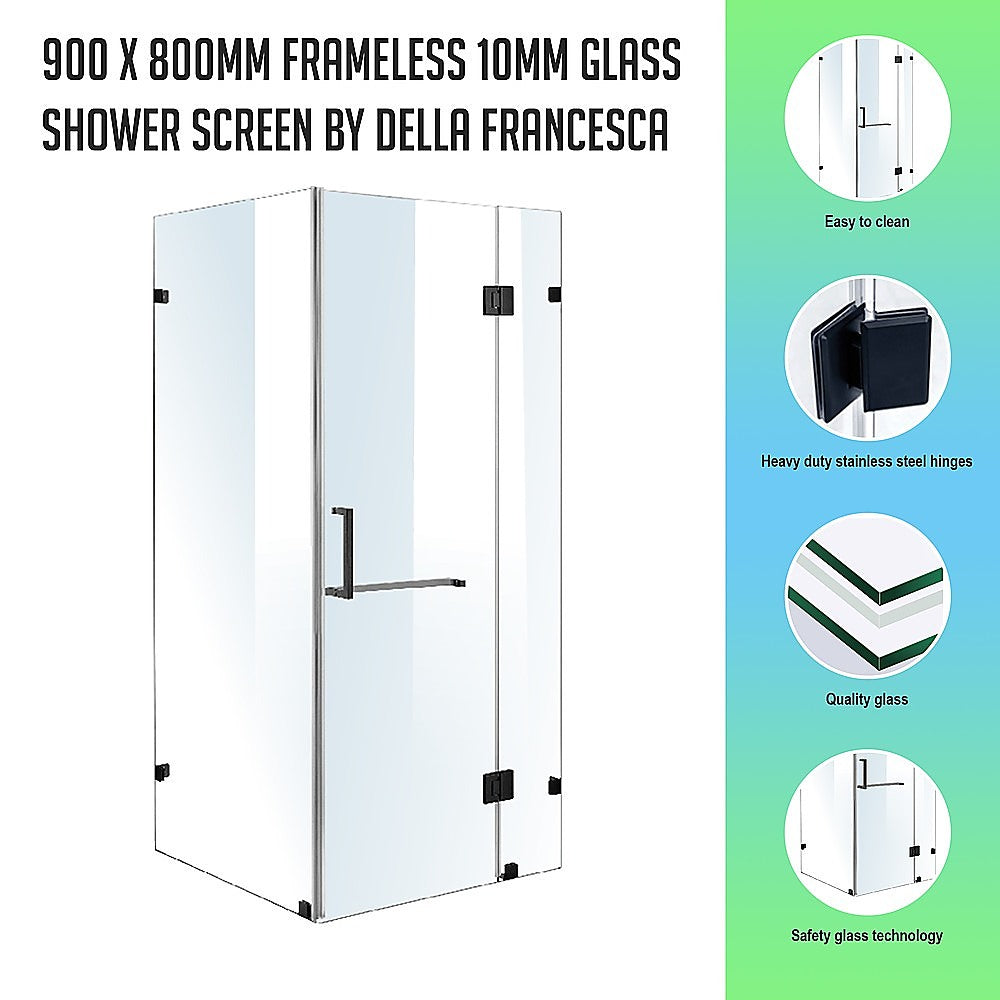 900 x 800mm Frameless 10mm Glass Shower Screen By Della Francesca