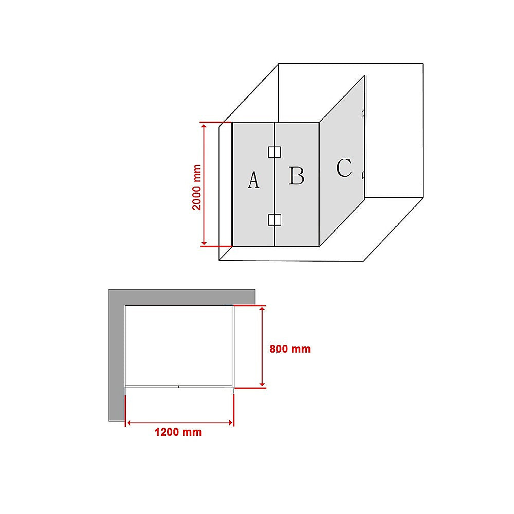 120x80cm Frameless 10mm Glass Shower Screen, Black Hardware