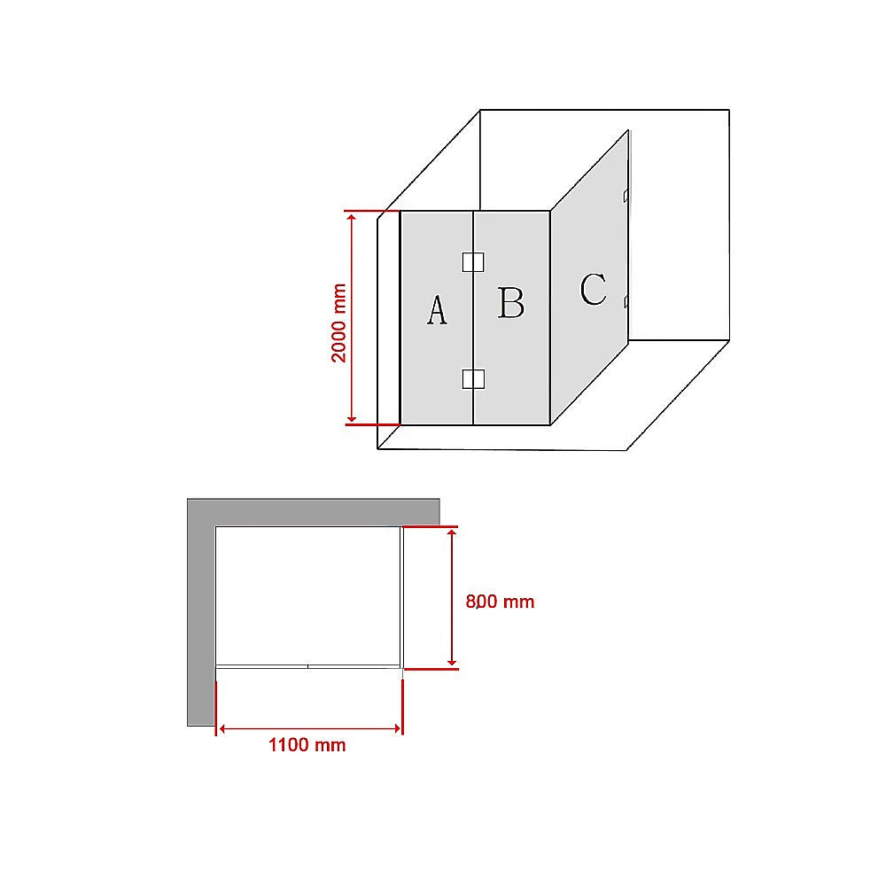 10mm Safety Glass Frameless Shower Screen 110x80cm, Della Francesca