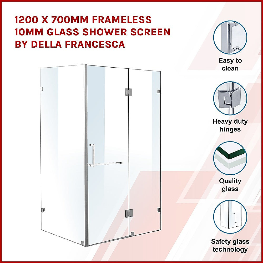 Frameless 10mm Glass Shower Screen, Chrome, 120x70cm, Della Francesca