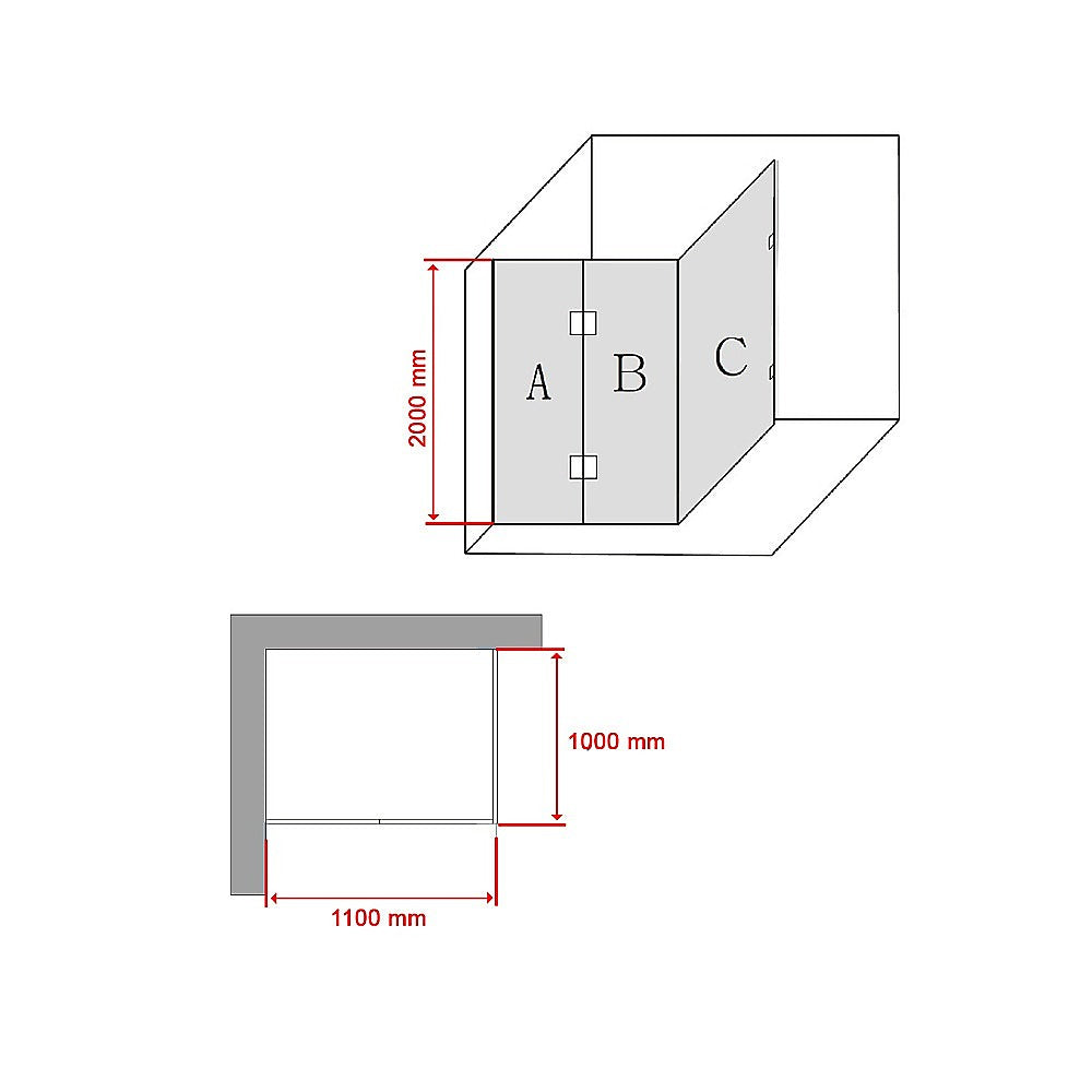 Frameless 1100 x 1000mm 10mm Glass Shower Screen Black Hardware By Della Francesca