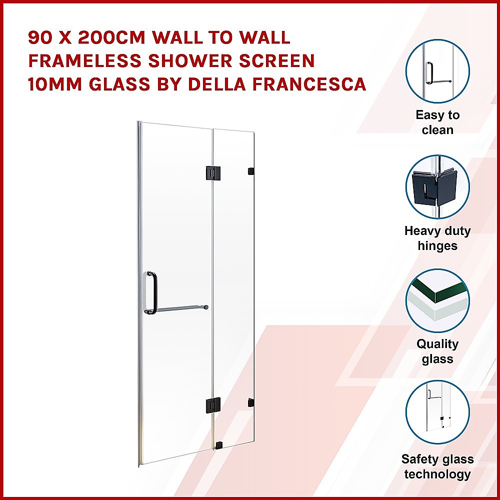 10mm Tempered Frameless Shower Screen with Black Hardware