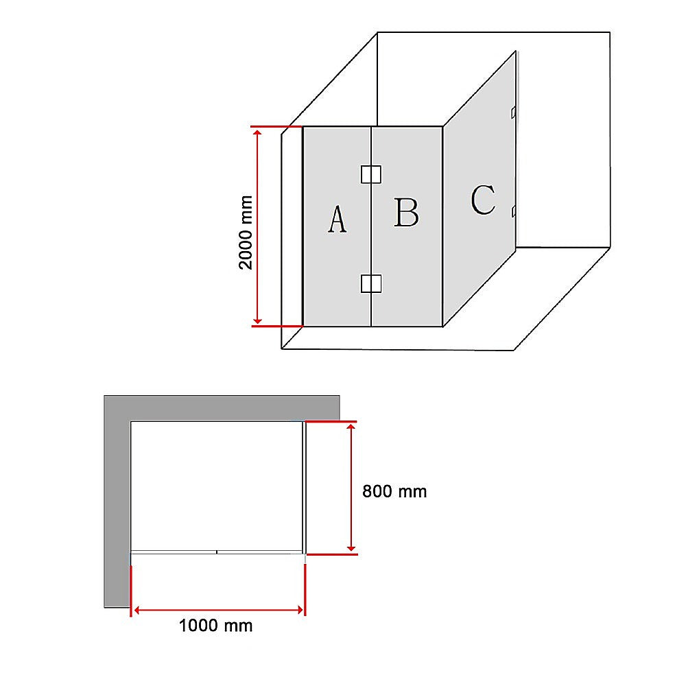 10mm Frameless Glass Shower Screen 1000x800mm, Chrome - Della Francesca