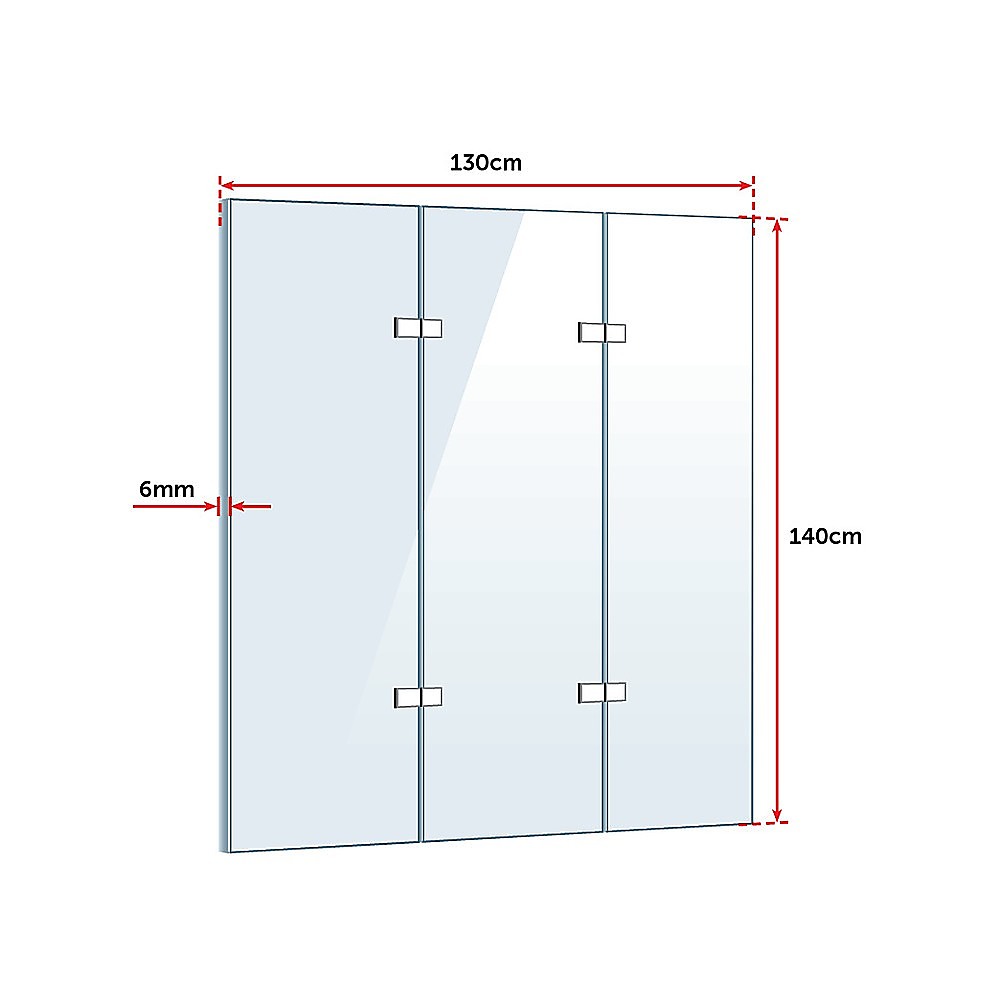 3 Fold Black Shower Screen Door Panel 1300 x 1400mm