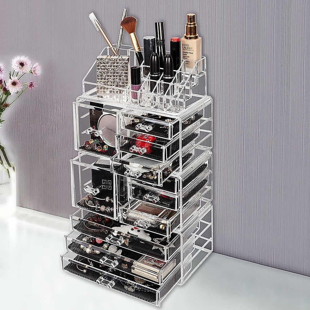 11-Drawer Clear Acrylic Cosmetic & Jewellery Organiser Set