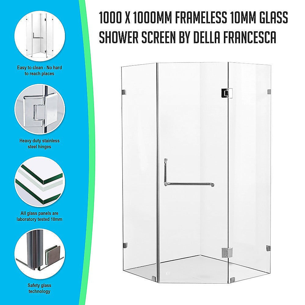 Frameless 10mm Glass Shower Screen, Chrome, 1000x1000mm