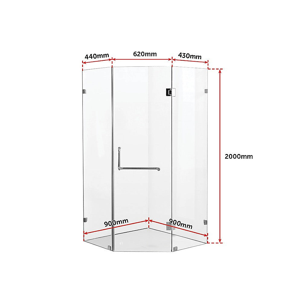 Frameless Diamond Shower Screen, 10mm Glass, 900x900mm, Della Francesca