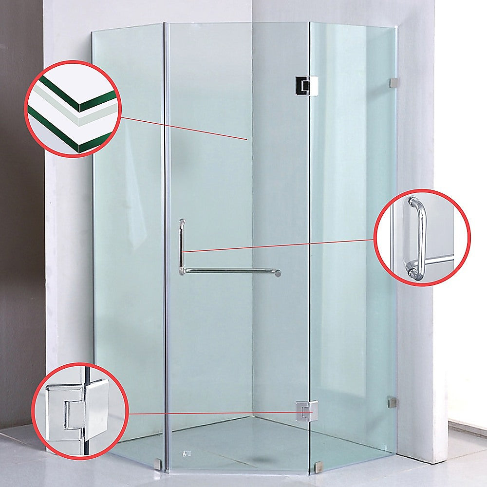 Frameless Diamond Shower Screen, 10mm Glass, 900x900mm, Della Francesca