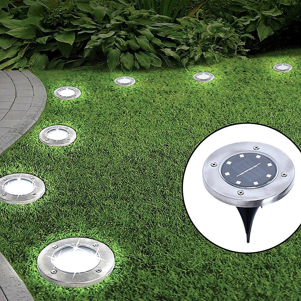 12x Bright White LED Solar Inground Recessed Lights, Weatherproof