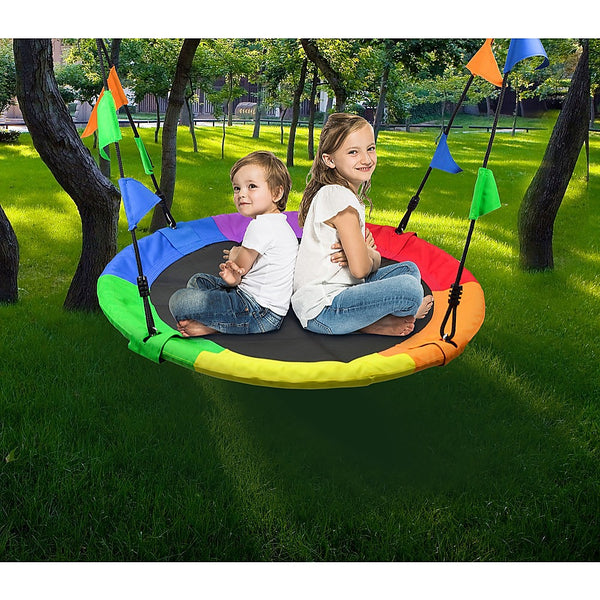 1m Tree Swing in Multi-Color Rainbow Kids Indoor/Outdoor Round Mat Saucer Swing