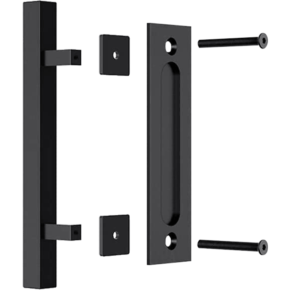 Black 12" Square Barn Door Handle Set Durable Steel