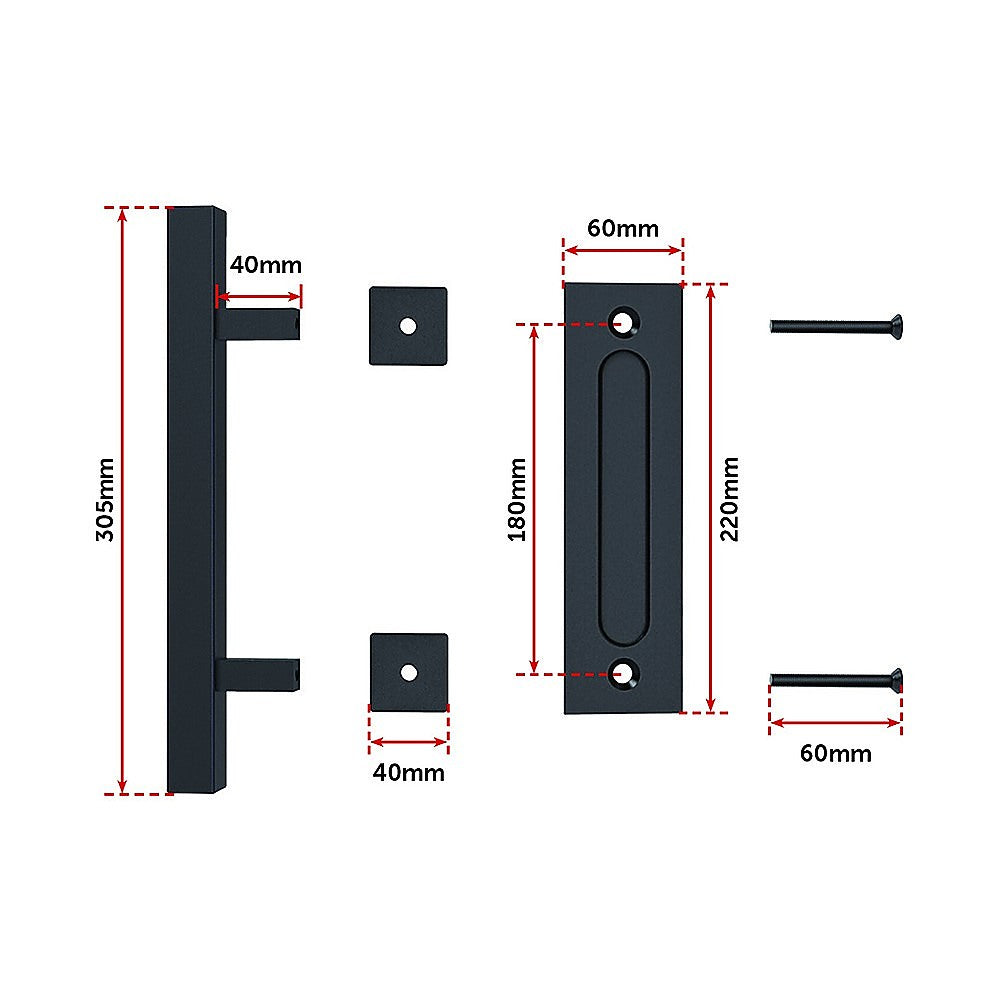 Black 12" Square Barn Door Handle Set Durable Steel