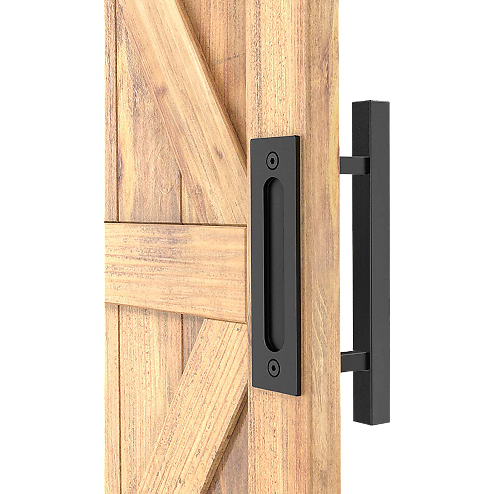 Black 12" Square Barn Door Handle Set Durable Steel