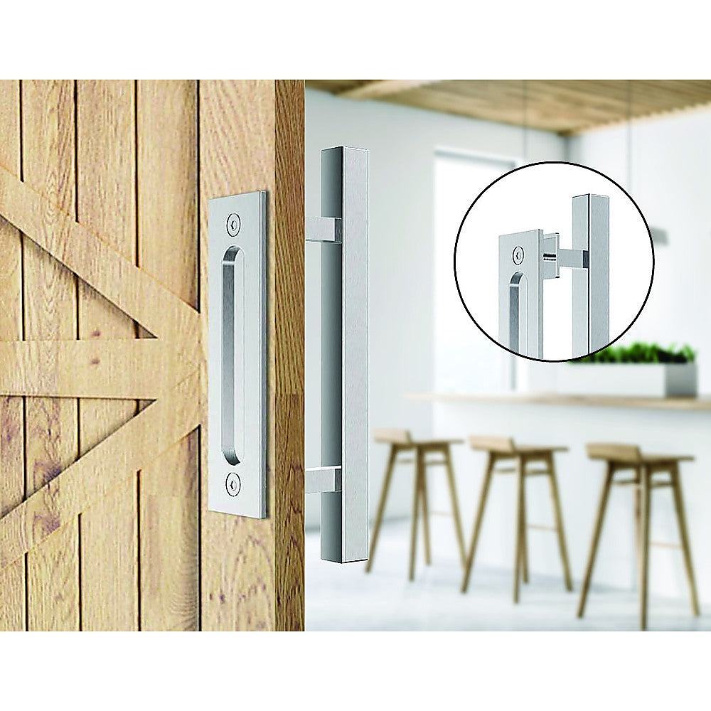 Stainless Steel 12" Square Flush Pull Barn Door Handle Set