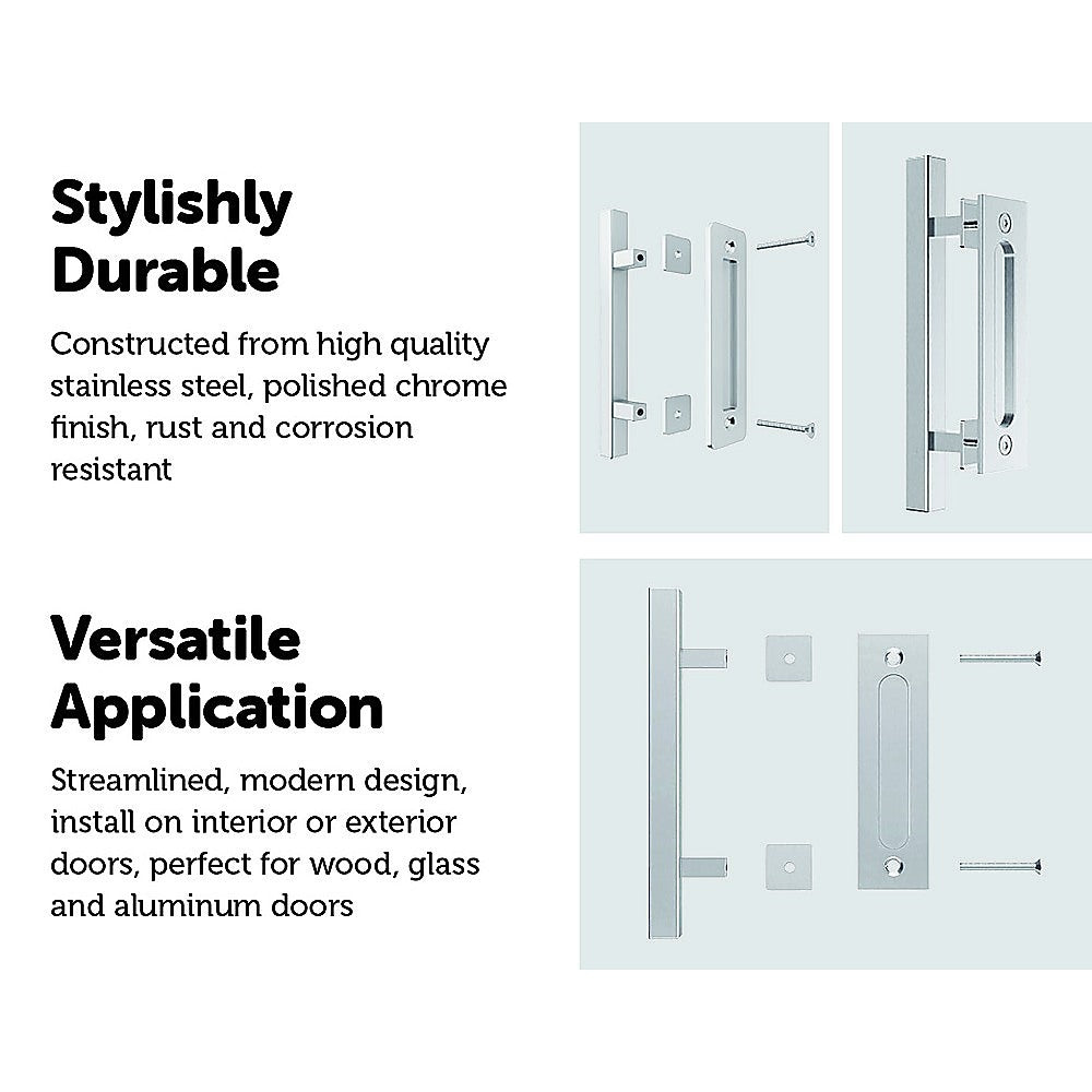 Stainless Steel 12" Square Flush Pull Barn Door Handle Set