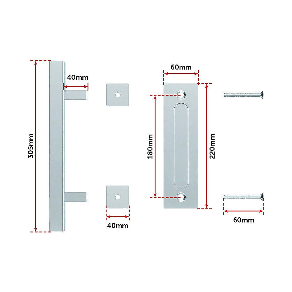 Stainless Steel 12" Square Flush Pull Barn Door Handle Set