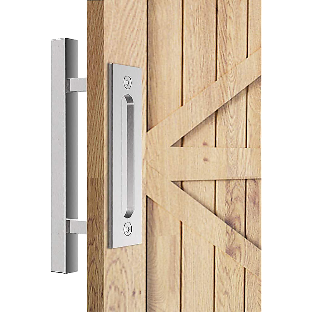 Stainless Steel 12" Square Flush Pull Barn Door Handle Set